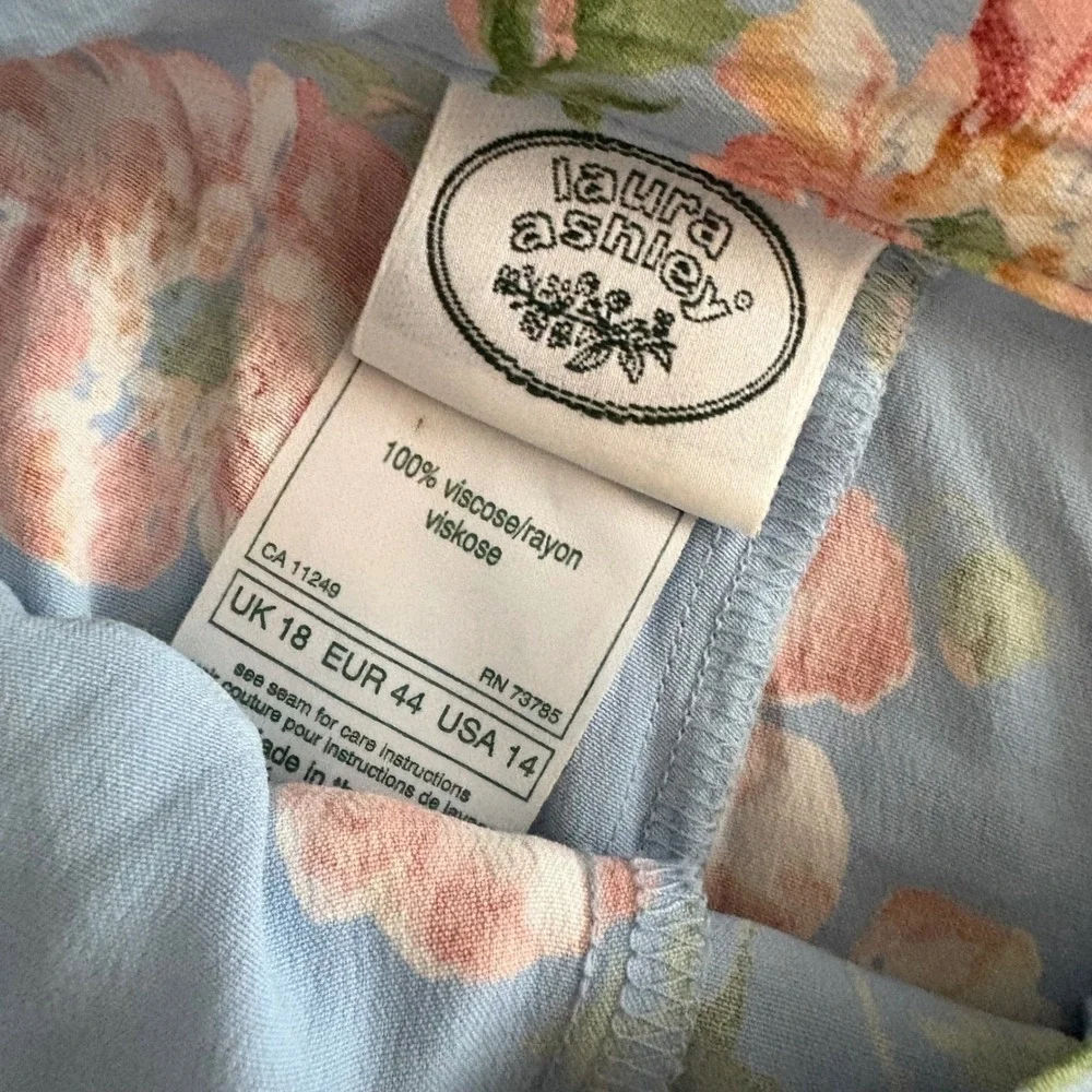 Laura Ashley Floral Blue Pleated Maxi Skirt Size 14